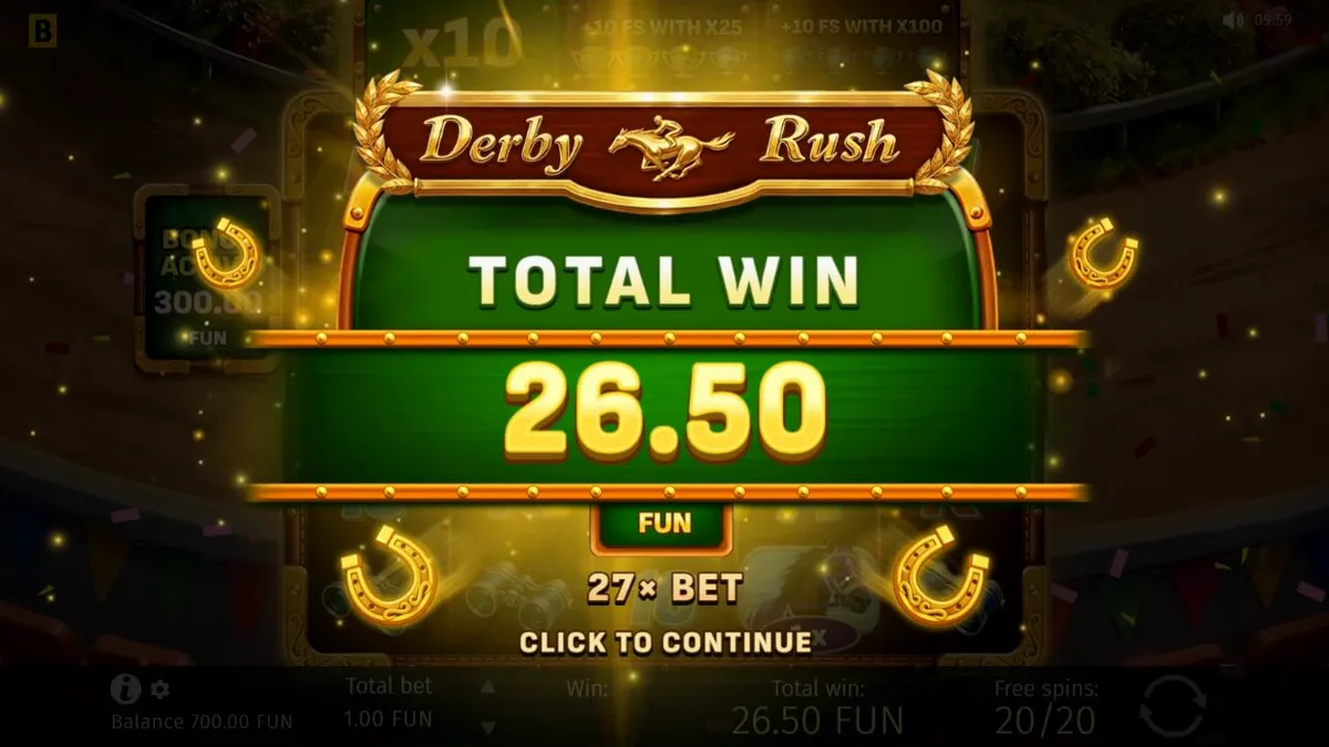 Tampilan visual slot Derby Rush dengan tema pacuan kuda yang mewah