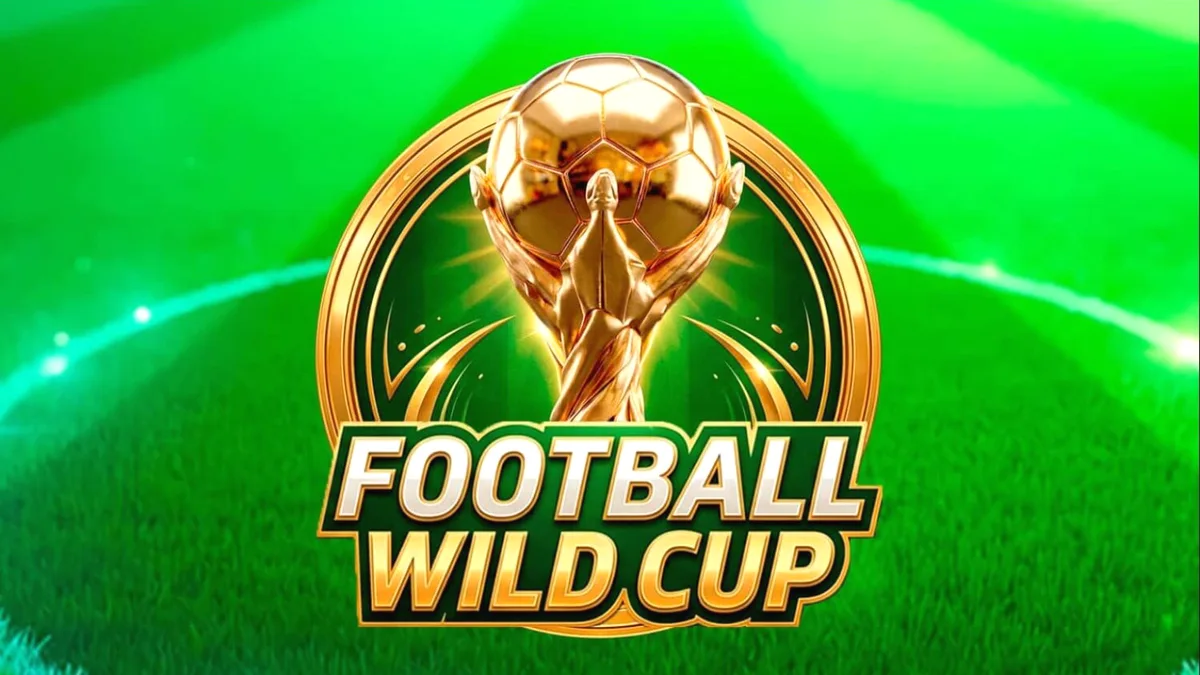 Tampilan visual slot Football Wild Cup dengan latar belakang stadion sepak bola yang megah